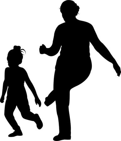 woman kicking the girl, silhouette vectorのイラスト素材