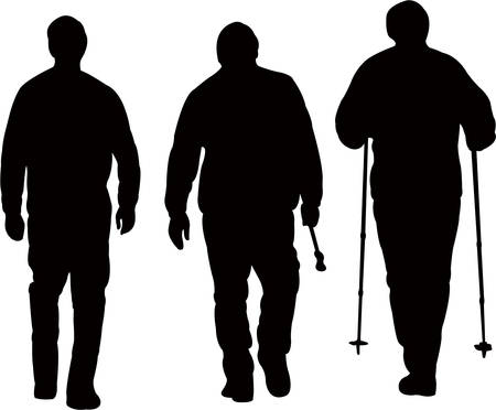 Three mountaineers walking, silhouette vector.のイラスト素材