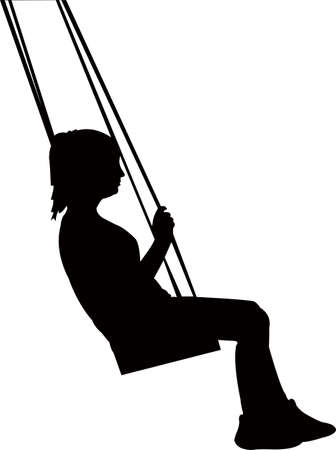 Kid swinging, silhouette vector illustration.のイラスト素材