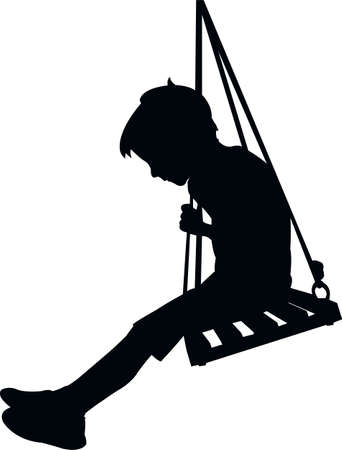 Kid swinging, silhouette vector illustration.のイラスト素材