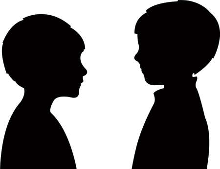 two boys talking, silhouette vectorのイラスト素材