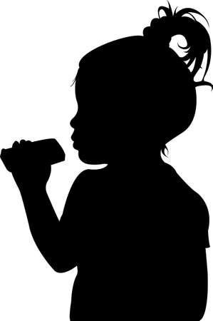 a girl eating, head silhouette vectorのイラスト素材