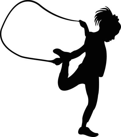 girl jumping rope, body silhouette vectorのイラスト素材