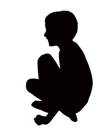 a boy sitting, silhouette vectorのイラスト素材
