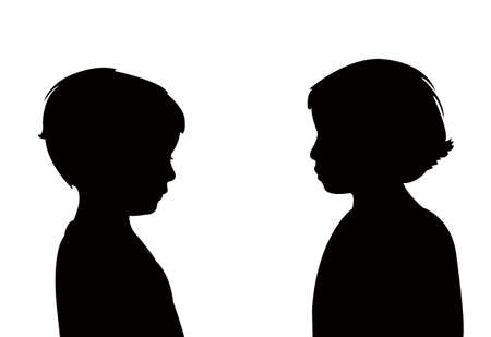 children talking heads silhouette vectorのイラスト素材
