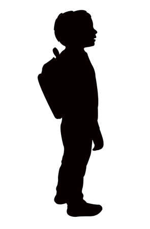 a student boy with backpack, silhouette vectorのイラスト素材
