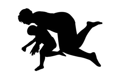a woman and a child lying down body, silhouette vectorのイラスト素材
