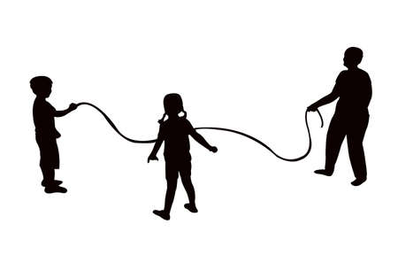 children jumping rope, silhouette vectorのイラスト素材