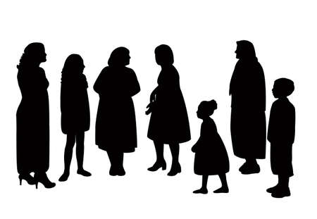 a big family members together, silhouette vectorのイラスト素材
