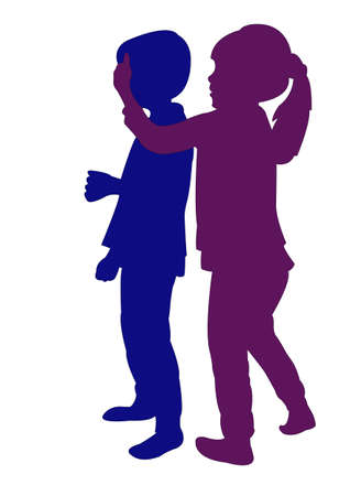 two children playing, body silhouette vectorのイラスト素材