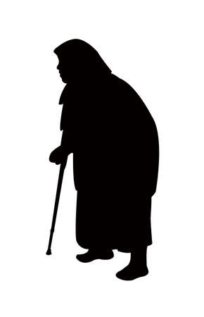 an old woman with baton, body silhouette vectorのイラスト素材