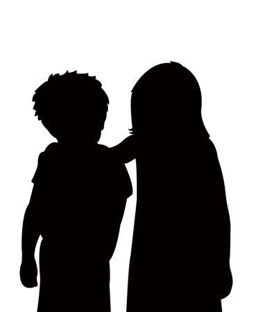 two children, silhouete vectorのイラスト素材