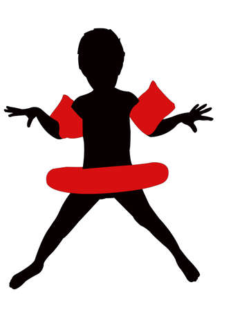 a boy ready to swim, silhouette vectorのイラスト素材