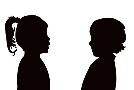 a boy and a girl talking heads silhouette vectorのイラスト素材