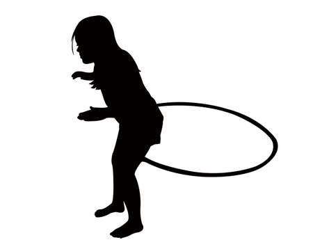 girl playing with hoop, silhouette vectorのイラスト素材