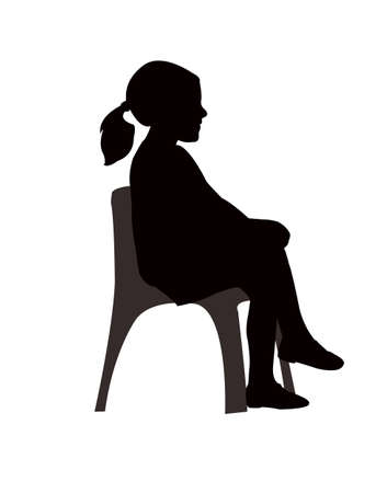 a girl sitting on chair, silhouette vectorのイラスト素材
