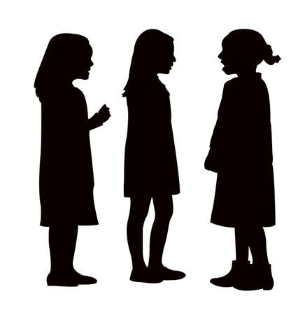girls making chat, silhouette vectorのイラスト素材