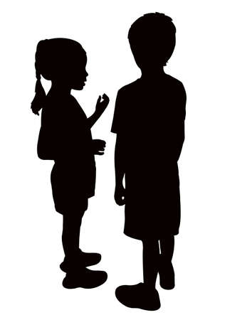 a boy and a girl making chat, silhouette vectorのイラスト素材
