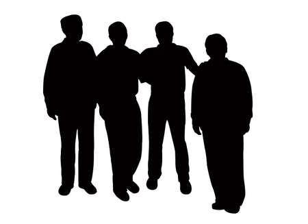 four men together, silhouette vectorのイラスト素材