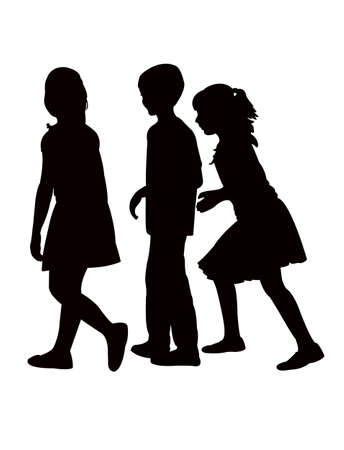 three children walking body silhouette vectorのイラスト素材