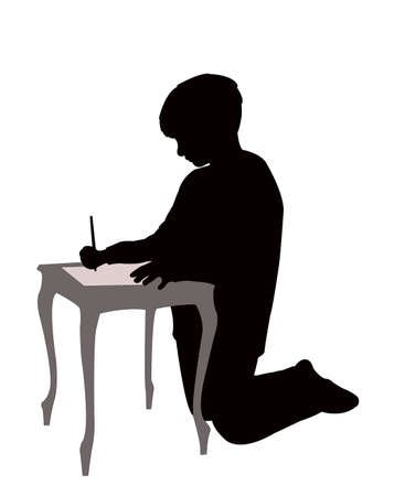 a boy writing silhouette vectorのイラスト素材