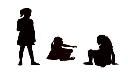 girls playing silhouette vectorのイラスト素材