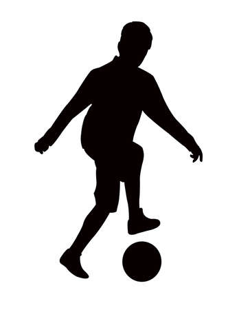 a boy playing football silhouette vectorのイラスト素材