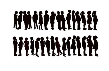 all children waiting in line, silhouette vectorのイラスト素材