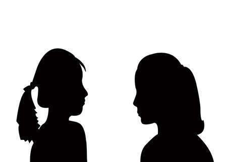 two girls talking heads silhouette vectorのイラスト素材
