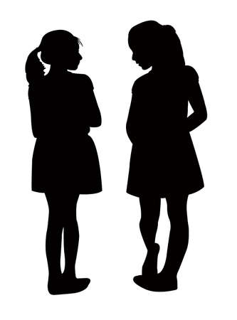 girls making chat, silhouette vectorのイラスト素材