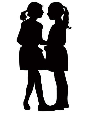 girls making chat, silhouette vectorのイラスト素材