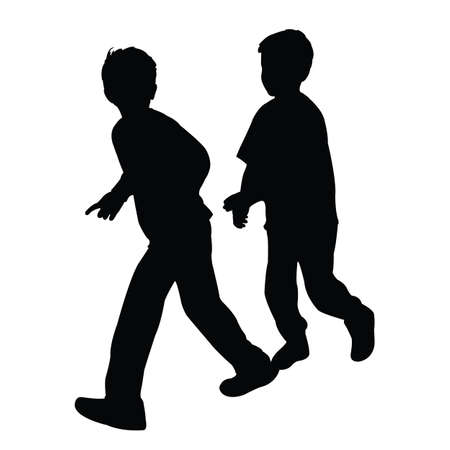two boys running body silhouette vectorのイラスト素材