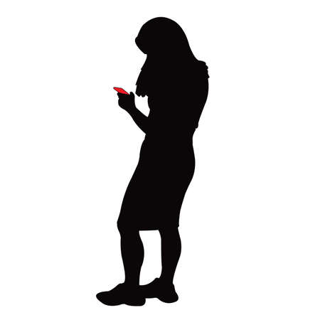 a woman using her cell phone, silhouette vectorのイラスト素材