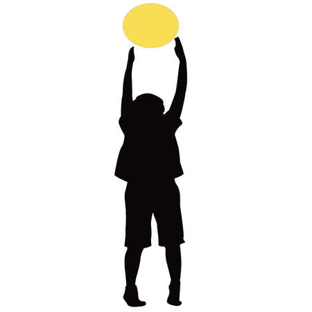 a boy holding the sun, silhouette vectorのイラスト素材