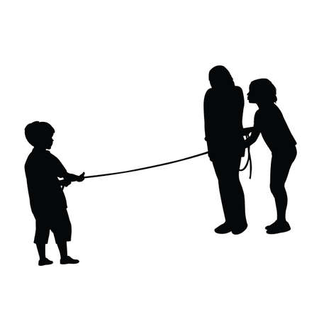 children playing together, silhouette vectorのイラスト素材