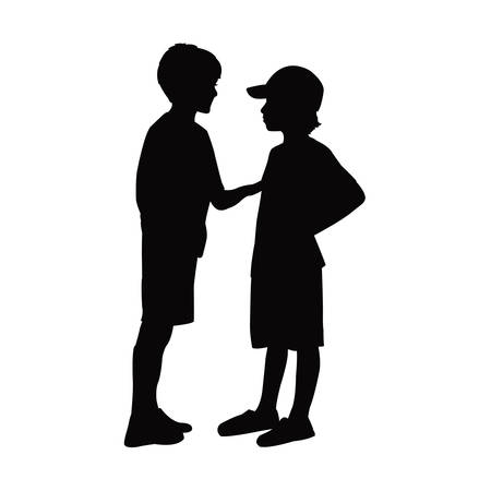 two boys making chat, silhouette vectorのイラスト素材
