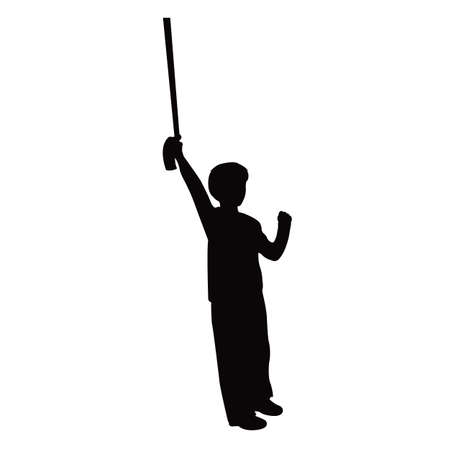 a boy playing with sword, silhouette vectorのイラスト素材