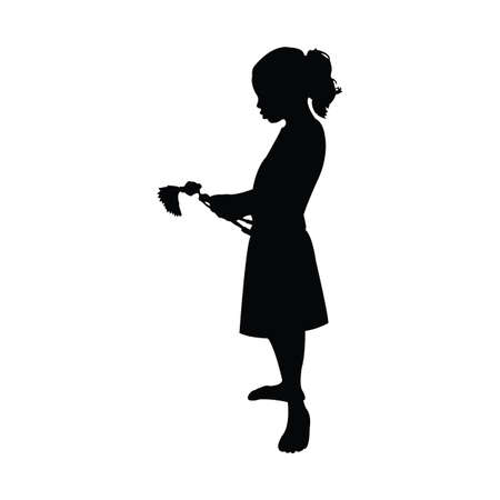 girl playing with doll, silhouette vectorのイラスト素材