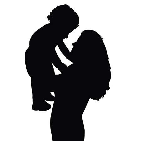 woman and baby together, silhouete vectorのイラスト素材