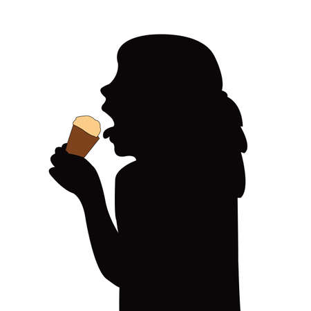 a girl eating ice cream silhouette vectorのイラスト素材