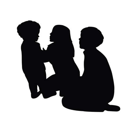 children playing together, silhouette vectorのイラスト素材