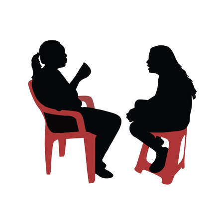 girls making chat, silhouette vectorのイラスト素材