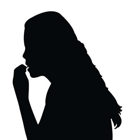 girl eating, head silhouette vectorのイラスト素材