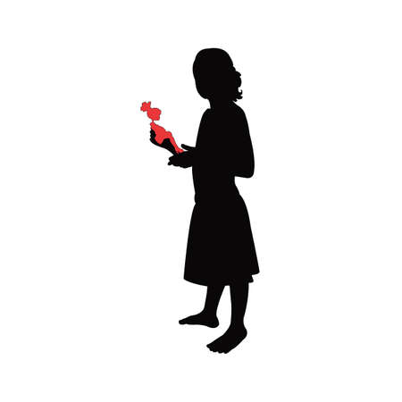 girl and baby doll, silhouette vectorのイラスト素材