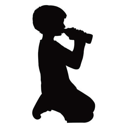 a boy drinking body silhouette vectorのイラスト素材