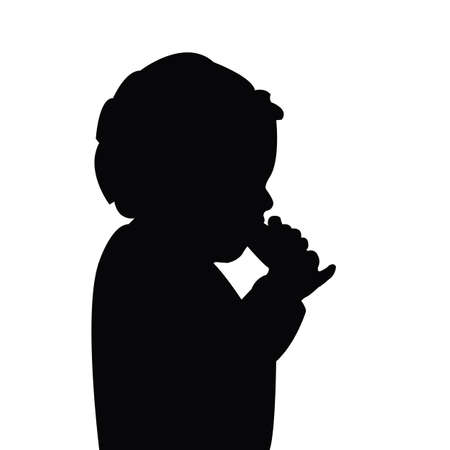 a child eating, head silhouette vectorのイラスト素材