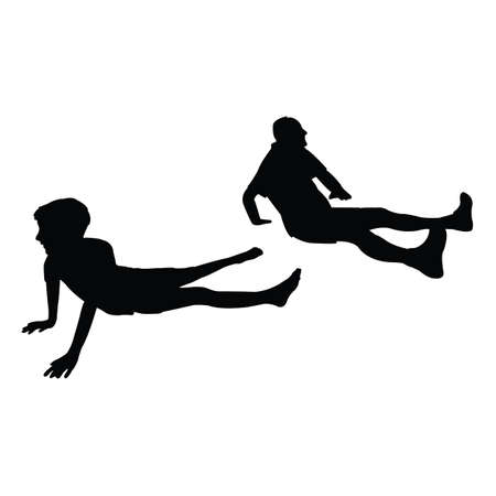 a boy and man exercising, body silhouette vectorのイラスト素材