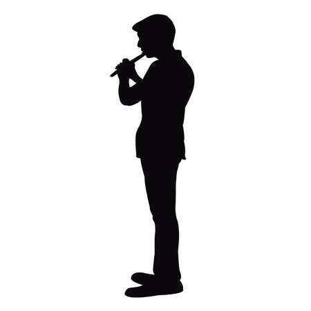 boy playing flute, silhouette vectorのイラスト素材