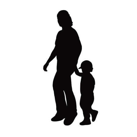 a mother and baby walking silhouette vectorのイラスト素材