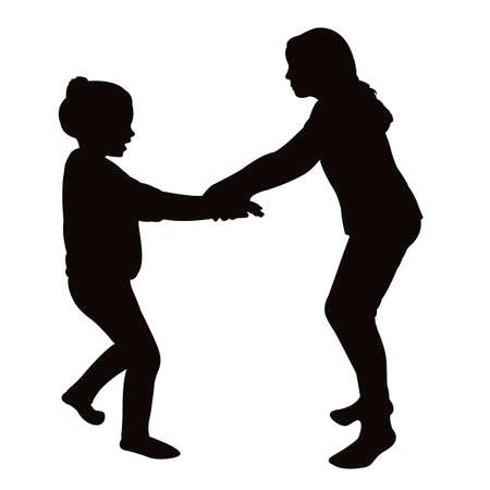 children playing, silhouette vectorのイラスト素材